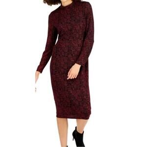 INC SZ 4 black red glitter long sleeve high neck bodycon dress NWT  b23  *flaw